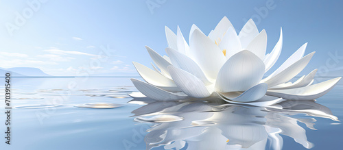 Serene Reflections, A Majestic White Blossom Gracefully Adrift on the Tranquil Waters