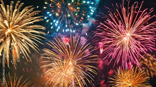 Explosions of Celestial Brilliance, A Vibrant Symphony of Fireworks Illuminating the Night Sky