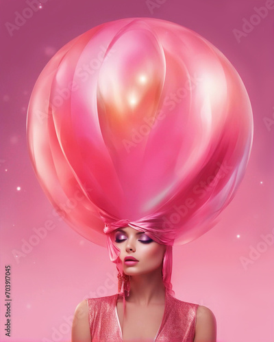 Surreal pink portrait of a woman.