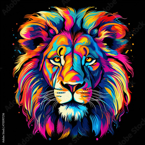 Lion head multicolor drawing  t-shirt design vector illustration 