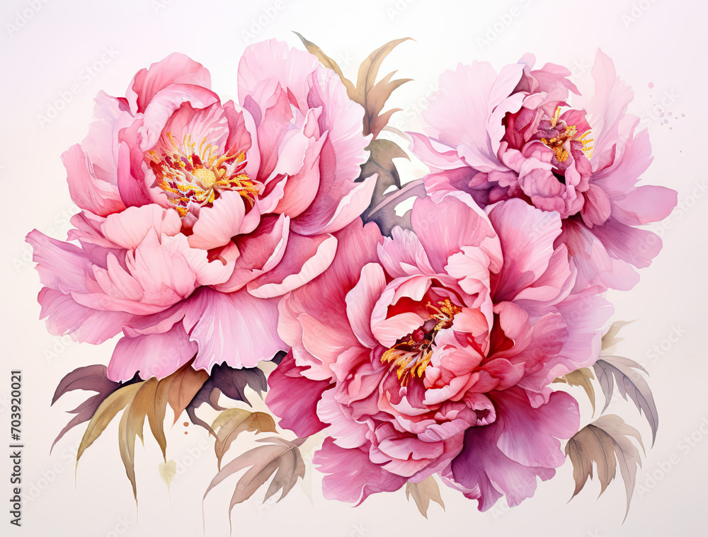Pink Flowers Painting on White Background - Delicate Floral Artwork