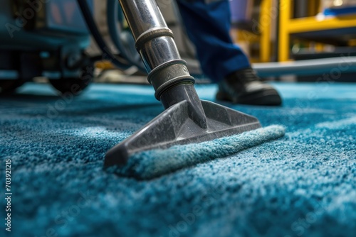 Harmonious Dance of Cleanliness, A Masterful Choreography of Man and Machine Tackling a Carpet