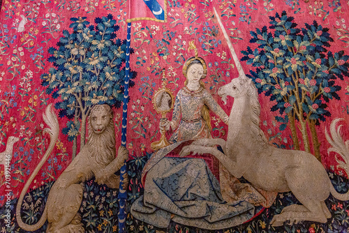 The lady and the unicorn tapestry, Cluny chapel, Paris, France