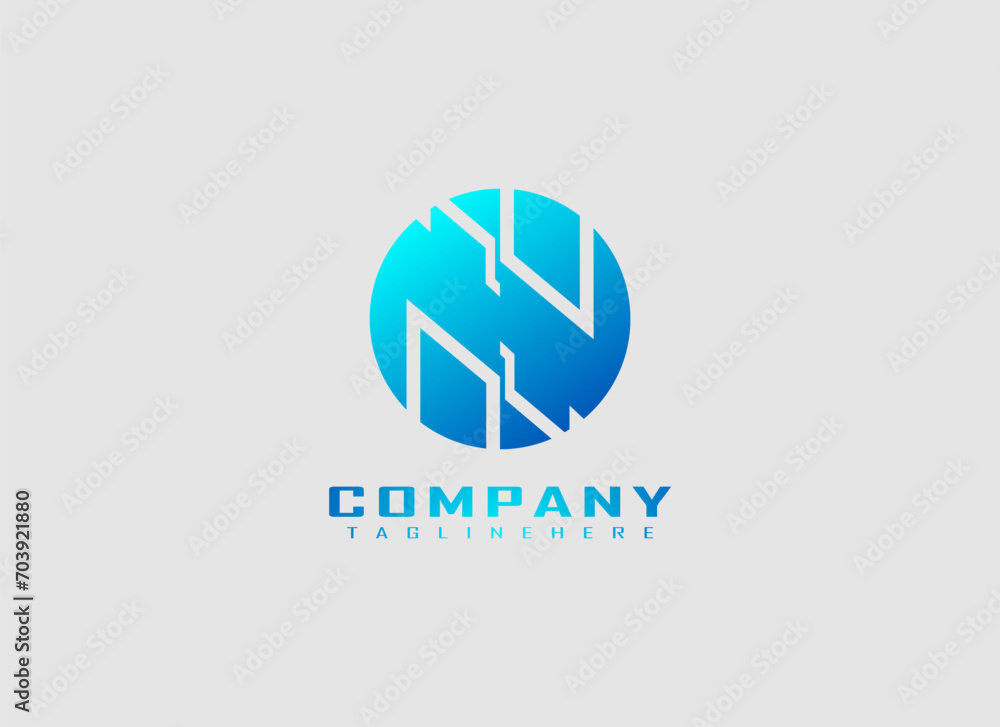 Obraz premium Abstract Initial Letter N Logo. Geometric Line Shapes Circular with Letter N Isolated on Grey Background. Suitable For Business and Branding Logos. Flat Vector Design Template Element