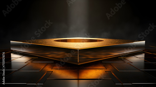 Good for adding text or design, Golden lights and stage illuminated by colorful digital lighting