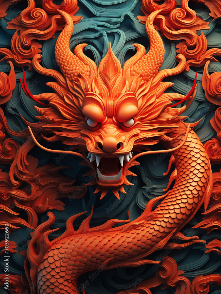 3D sculpture image of a Chinese dragon on the wall. Dragon is one of the Chinese zodiac. 3D sculpture image of a Chinese dragon on the wall. Dragon is one of the Chinese zodiac.