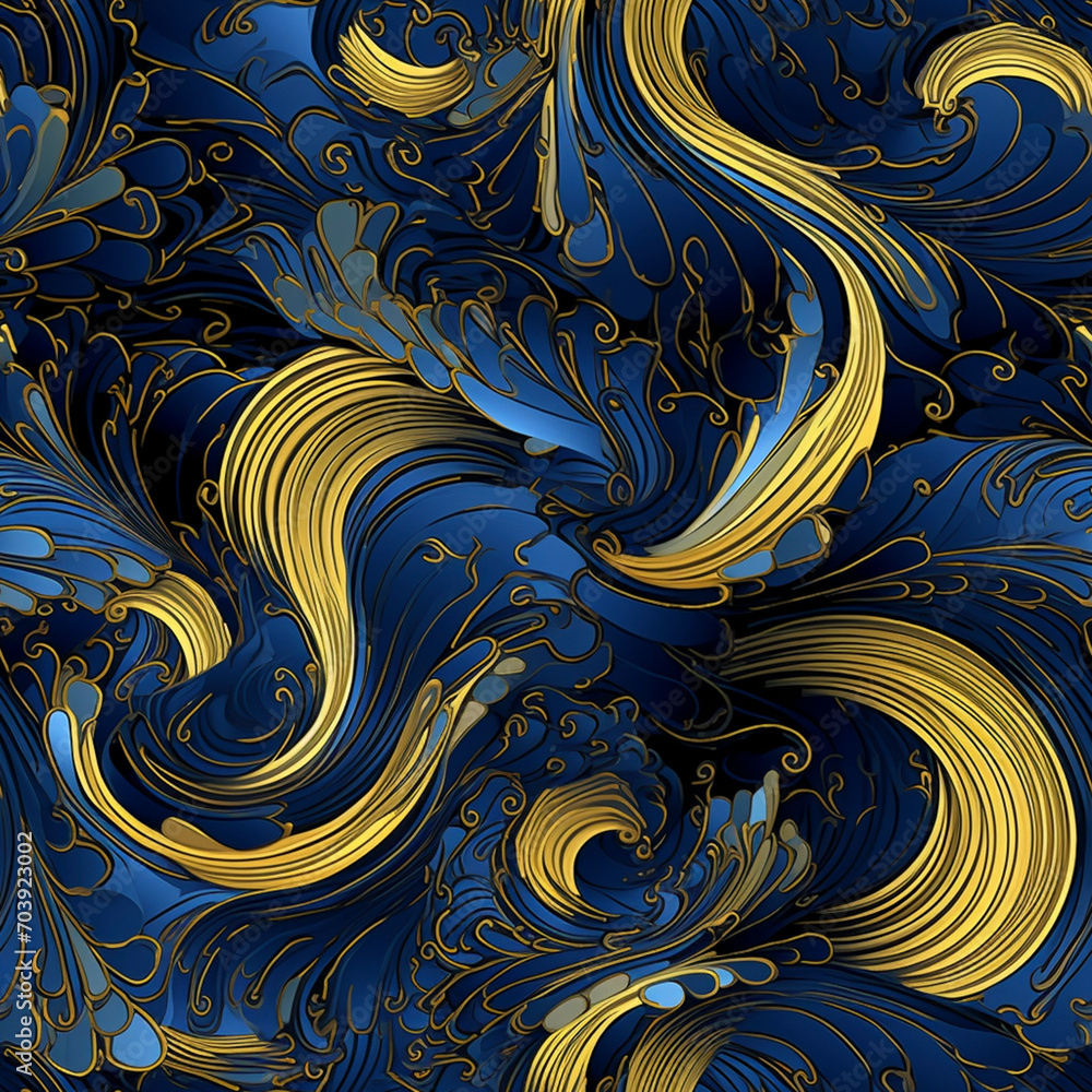 Elegant Blue and Gold Swirls pattern
