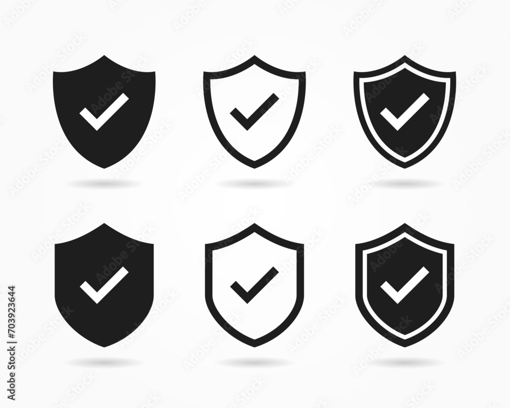 Set of Protection icon vector. Security shields with check mark icon. Safe, guard, security icon symbol illustration Set of Protection icon vector. Security shields with check mark icon. Safe, guard, security icon symbol illustration