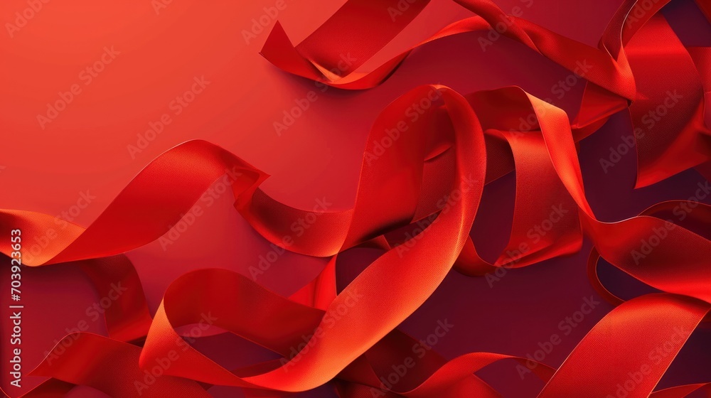 Naklejka premium Crimson Symphony, Vibrant Dance of Scarlet Ribbons on a Scarlet Canvas