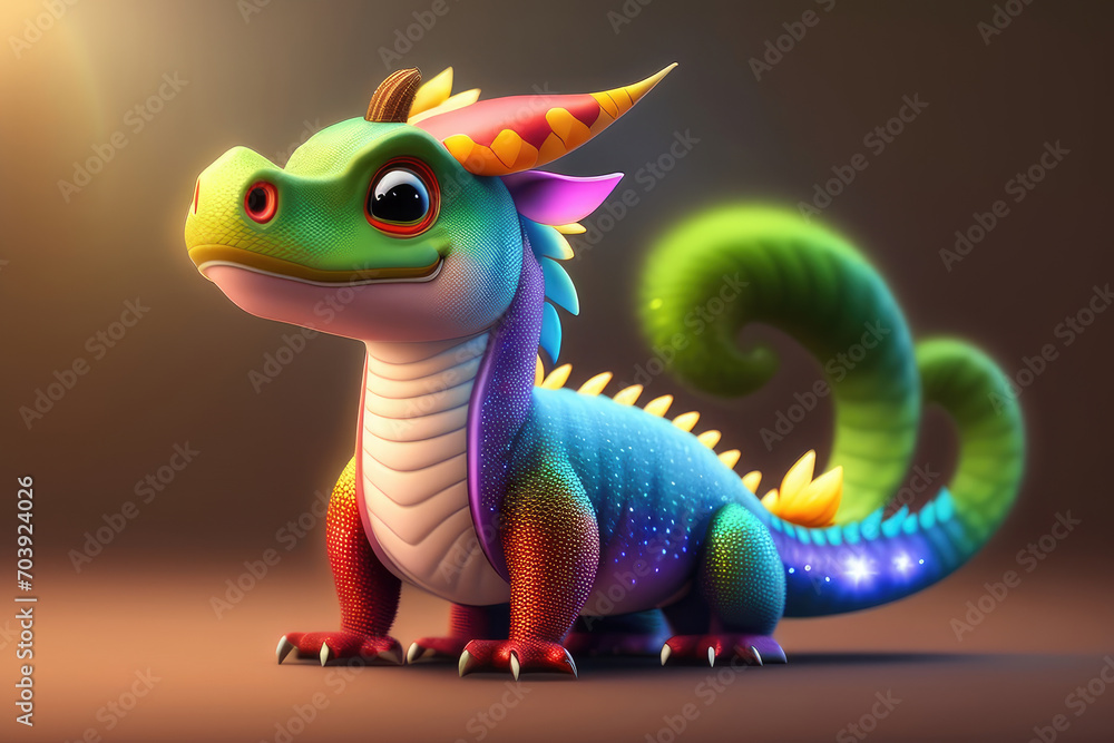 Beautiful illustration with a cute little rainbow dragon. Beautiful illustration with a cute little rainbow dragon.