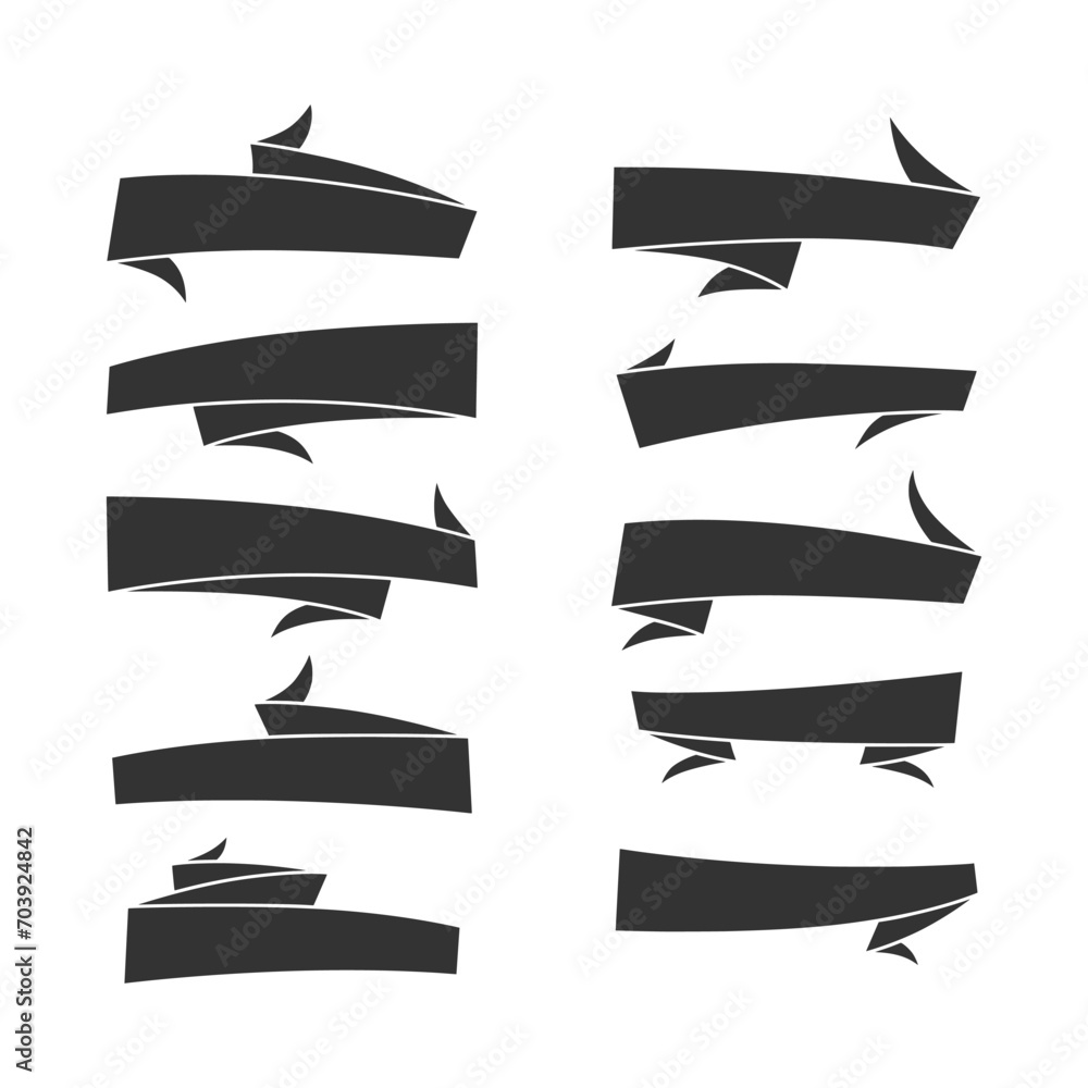 Set of ribbons banners line art black and white