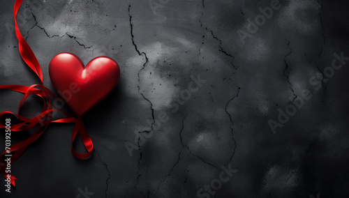 Red Heart on Dark Cracks
