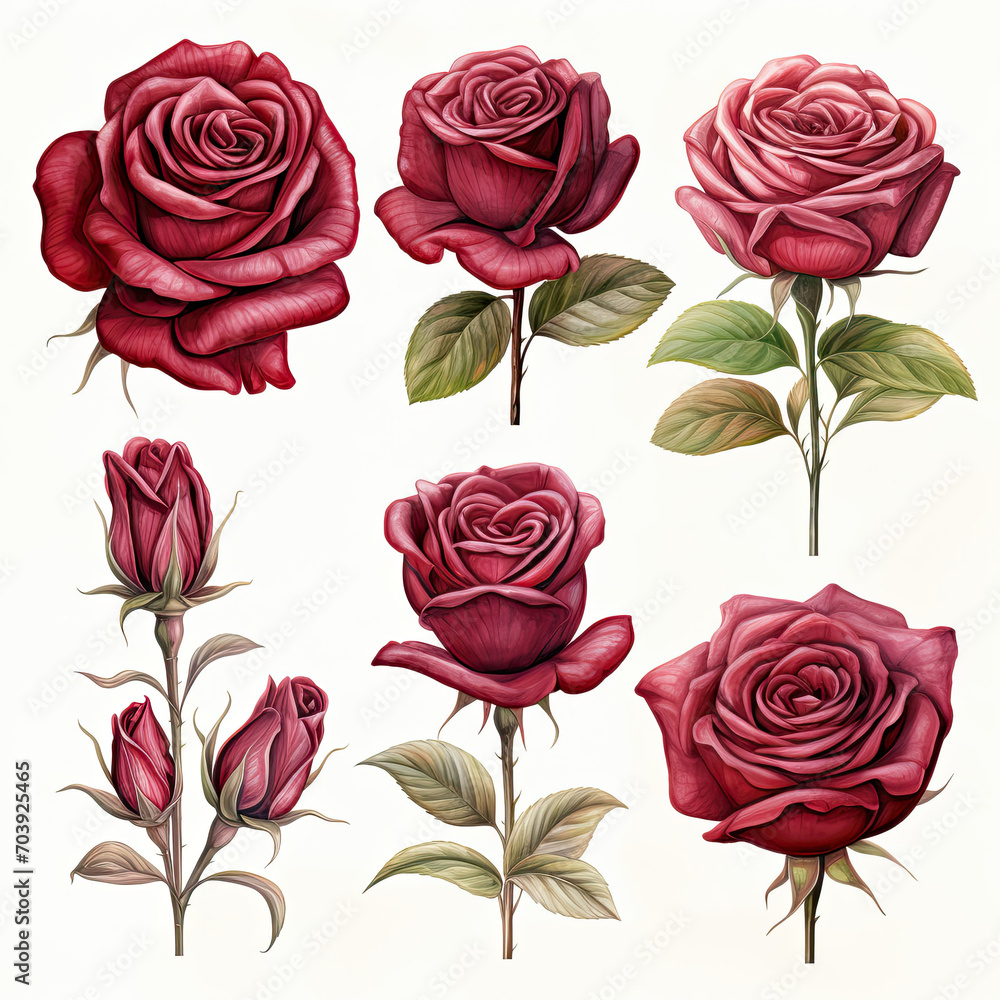 Bunch of Vibrant Red Roses on White Background, A Stunning Floral Arrangement Bunch of Vibrant Red Roses on White Background, A Stunning Floral Arrangement