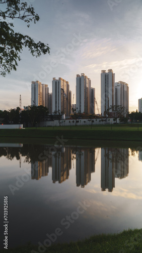 Reflections of buildings during dawn