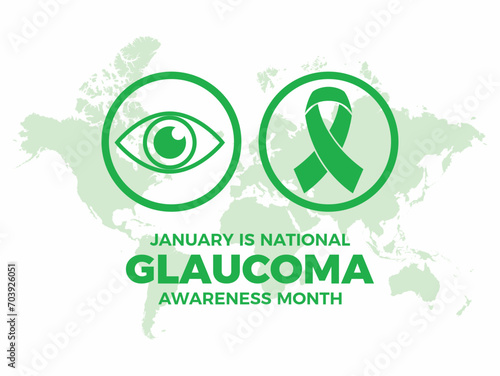 January is Glaucoma Awareness Month poster vector illustration. Green awareness ribbon and human eye simple icon set vector. Eye health design element. Important day