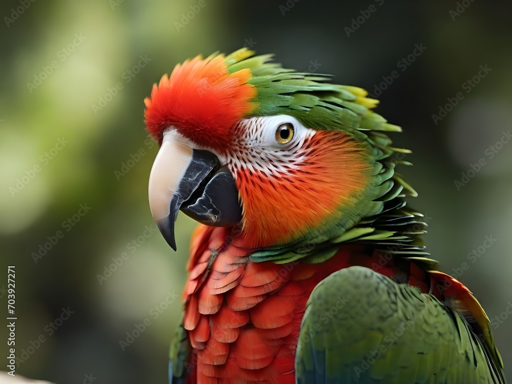 Red and green parrot. Generative AI