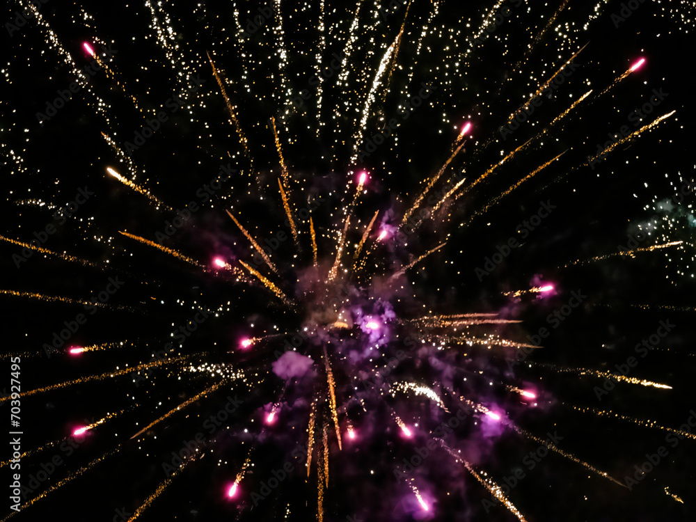 Obraz premium Colorful fireworks on the night black sky