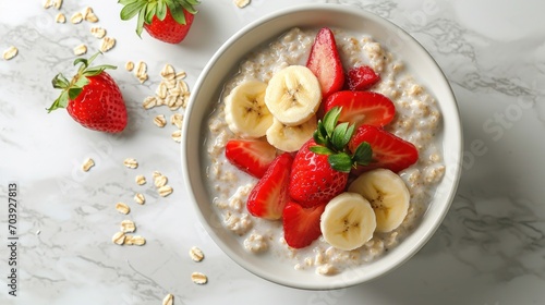 Harmony in a Bowl  Exquisite Combination of Creamy Oatmeal  Juicy Strawberries  and Ripe Bananas