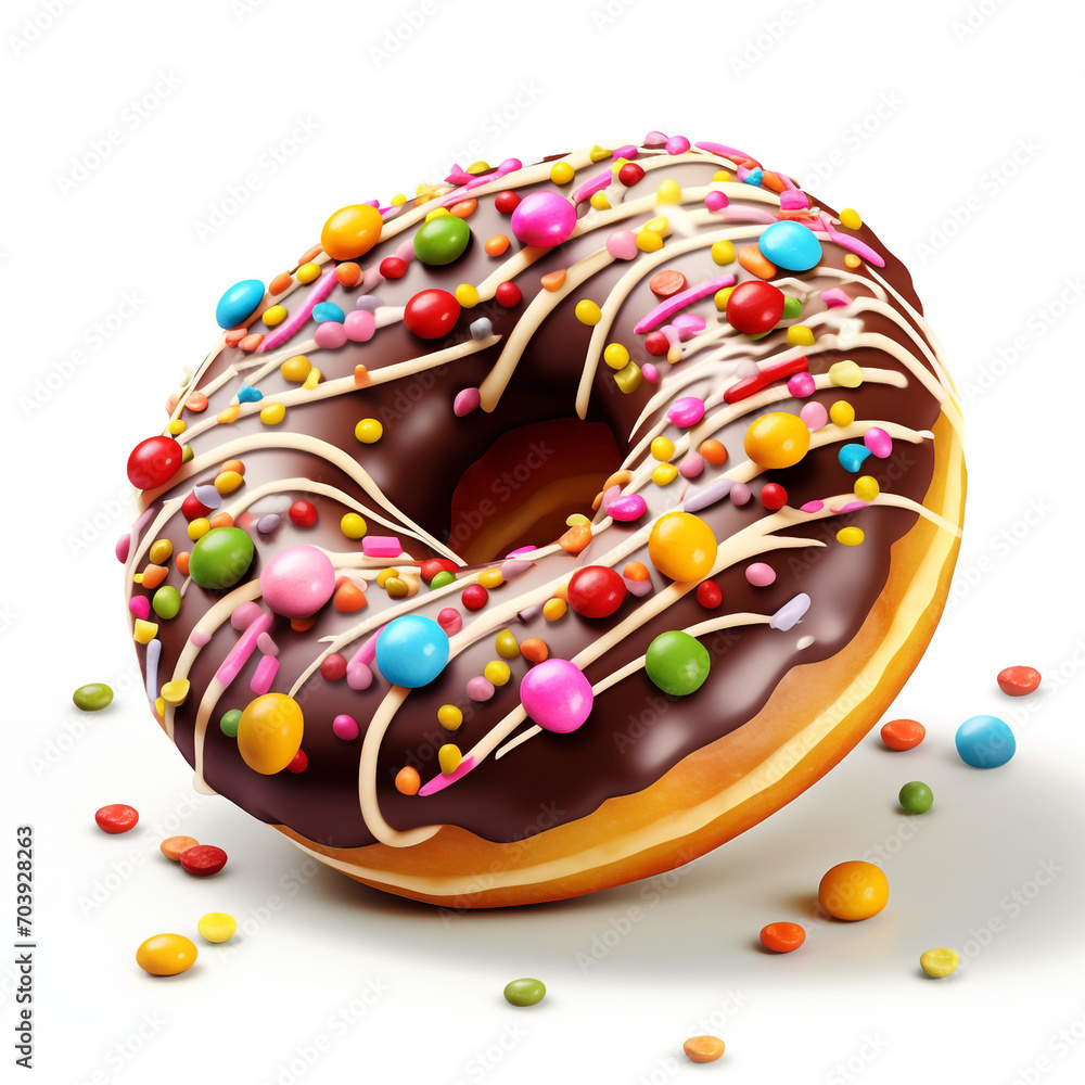 a chocolate donut with colorful candies on transparent background created with Generative Ai