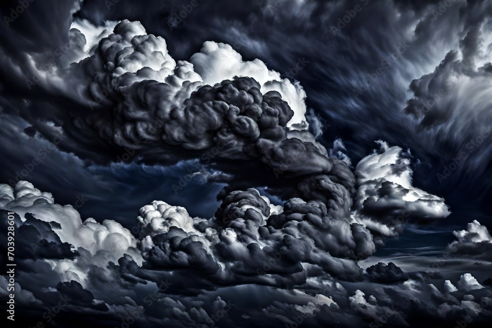 Intimate shot of turbulent, stormy clouds in shades of charcoal and deep navy, capturing the intensity and drama of a thunderstorm.