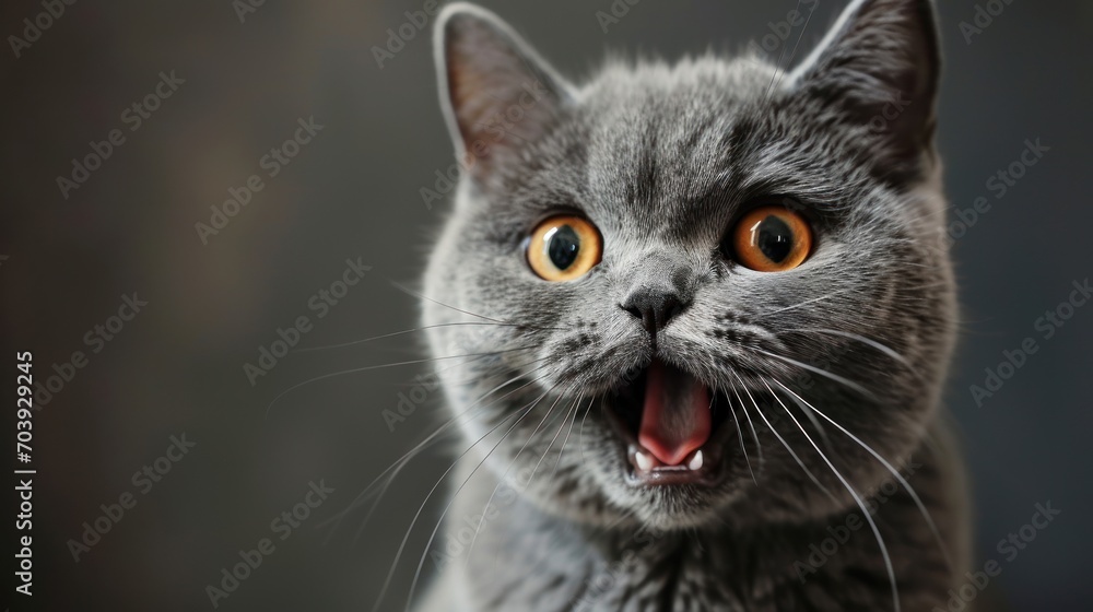 Euphoric Feline, A Mesmerizing Gray Cat Revealing an Astonishing Array of Emotion With Its Wide-Open Maw