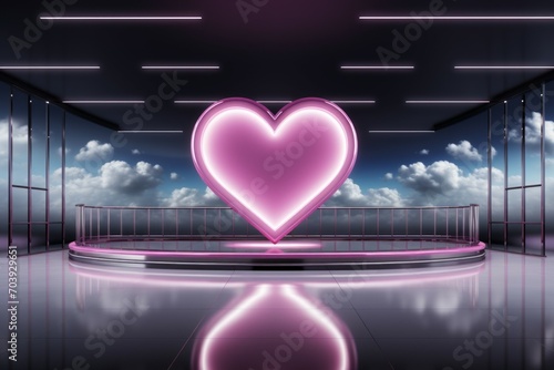 Abstract heart in neon light, love concept. Background with selective focus and copy space