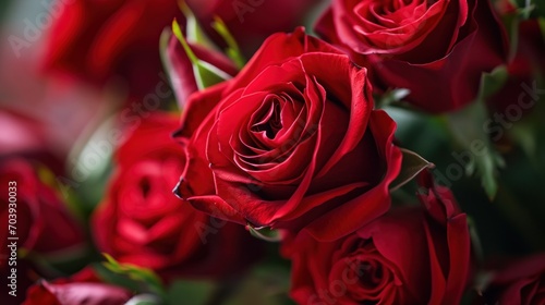 Crimson Cascades  An Abundance of Scarlet Roses Gracefully Encased in a Delicate Glass Vase