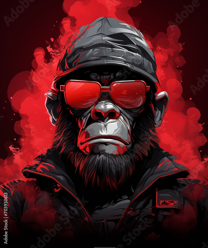 a cartoon gorilla with red smoke illustration