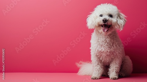 Whimsical Dreamscape, A Delicate Pup Posing Gracefully on a Blush Pink Wonderland