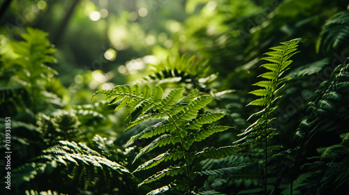 新鮮な緑の熱帯の葉。熱帯雨林のジャングルの風景GenerativeAI photo
