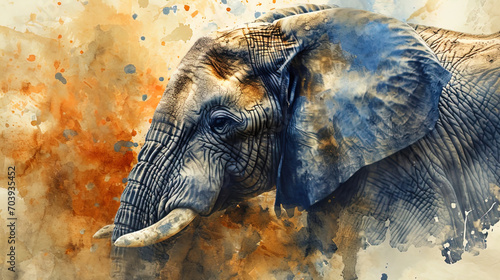 Portrait of a watercolor elephant, creating a feeling of wisdom and resistance