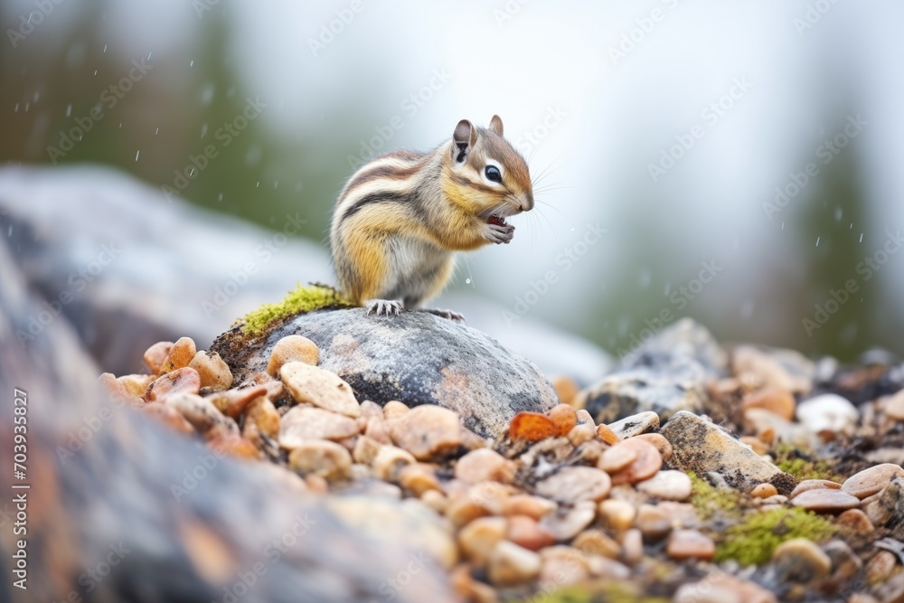 chipmunk on a rock pile selecting food items chipmunk on a rock pile selecting food items