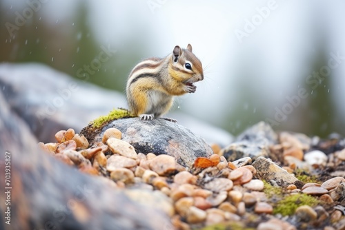 chipmunk on a rock pile selecting food items © studioworkstock