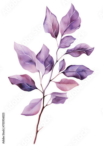 a painting of purple leaves on a stem with leaves on it