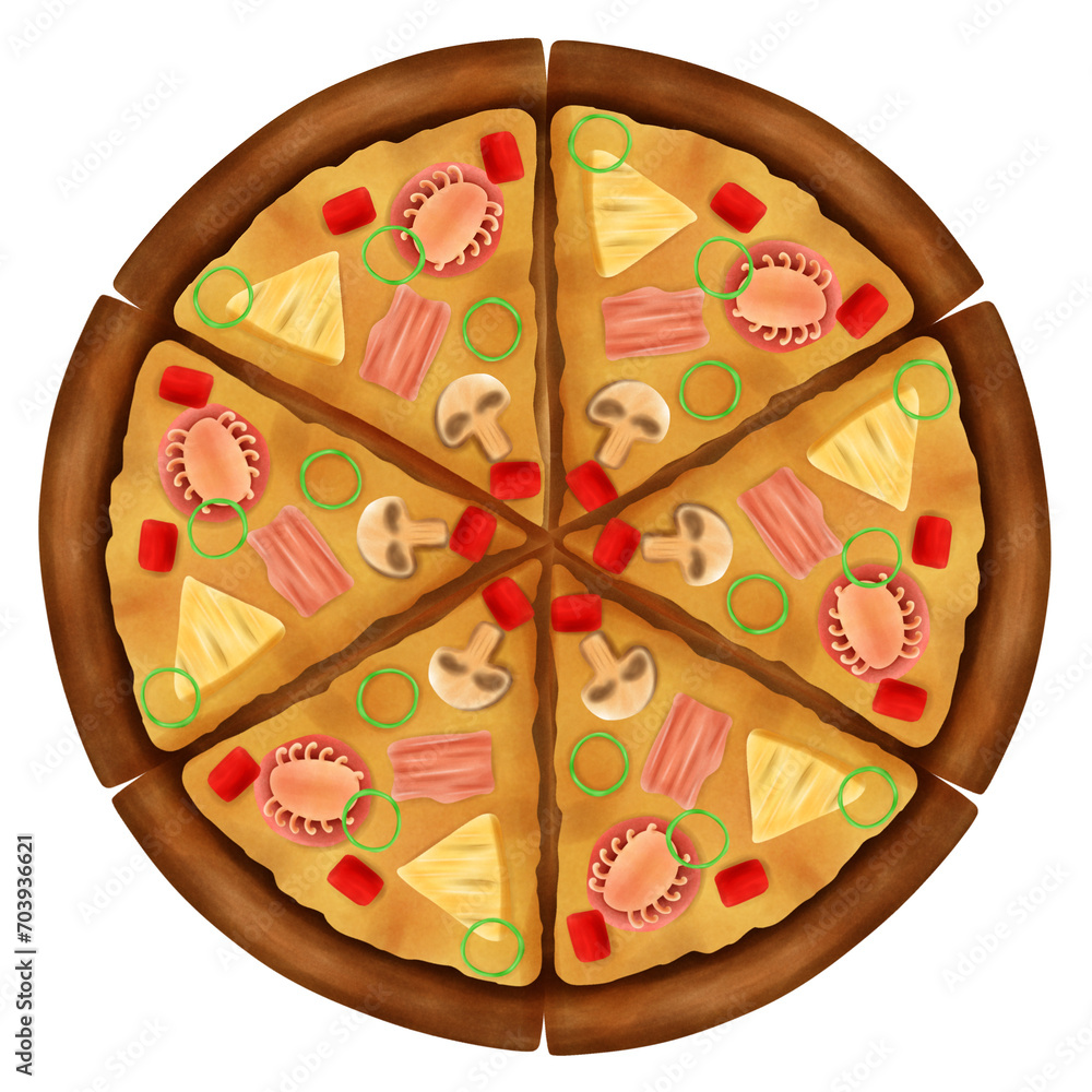 pizza, food, cheese, italian, vector, illustration, meal, tomato, slice, pizzeria, dinner, isolated, lunch, pepper, tasty, snack, restaurant, pepperoni, delicious, hot, crust, fast, salami, mozzarella