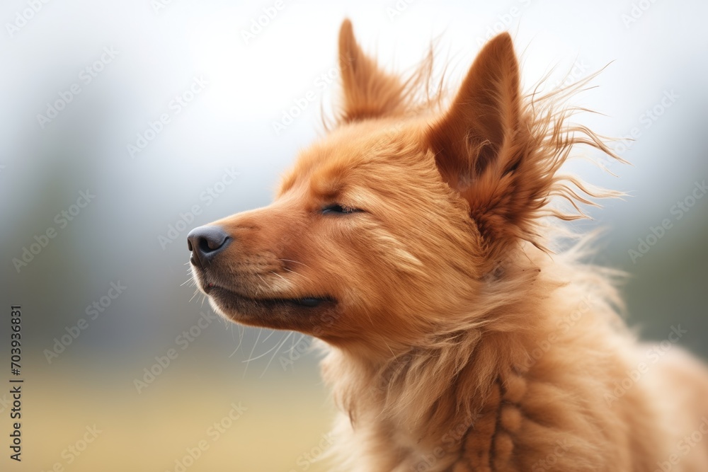 dingo with fur ruffled by wind, concentrating dingo with fur ruffled by wind, concentrating