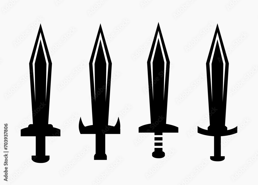 Set of swords isolated in white. Simple vector illustration of blade. Set of swords isolated in white. Simple vector illustration of blade.