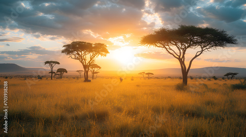  a photo of the Serengeti plains, with acacia trees photo