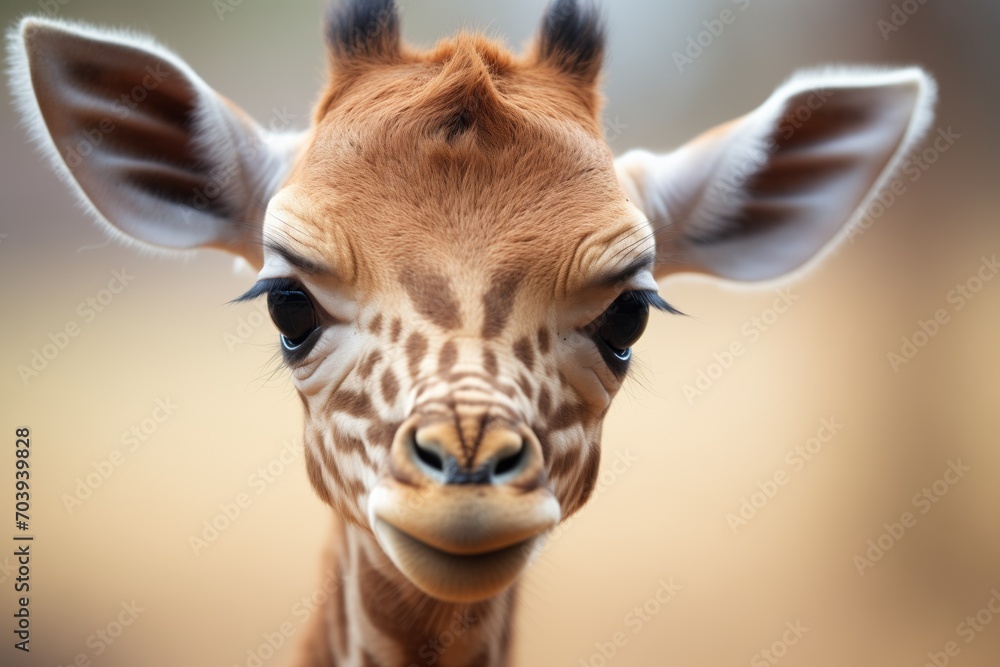 close-up of giraffe calfs face