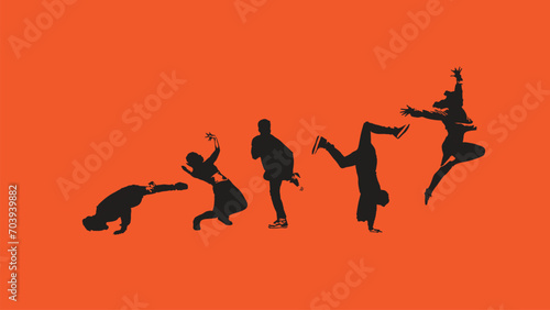 vector silhouette of people dancing on an orange background  dance silhouette  kpok dance silhouette