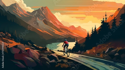 Illustration of Cycling Adventure: AI-Generated Vector for T-shirt Design © MdTaher