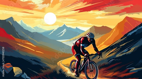 Illustration of Cycling Adventure: AI-Generated Vector for T-shirt Design