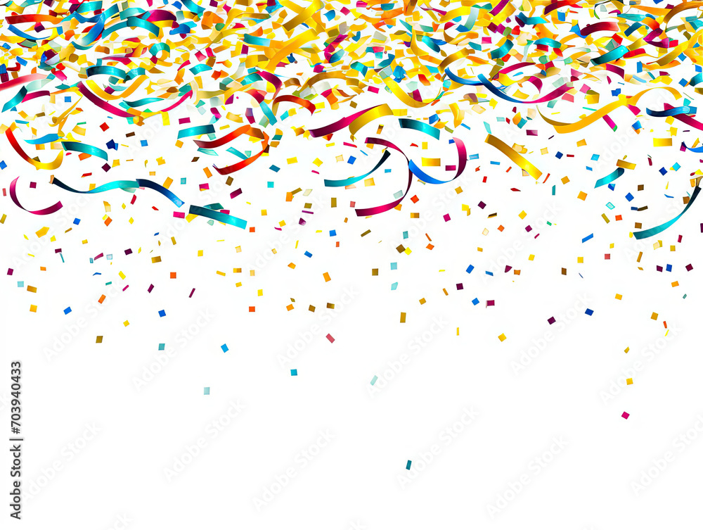 confetti and streamers are falling onto a white background