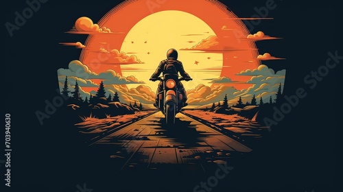 Illustration of Motorcycle Ride on the Road: AI-Generated Vector for T-shirt Design.
