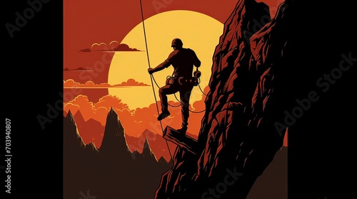 Illustration of Rock Climbing Adventure: AI-Generated Vector for T-shirt Design.