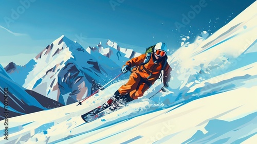 Illustration of Snowboarding Adventure: AI-Generated Vector for T-shirt Design.