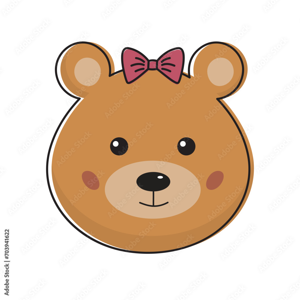 Cute teddy bear girl with bow in kawaii style. Funny bear icon in childish, cartoon style. Cute teddy bear girl with bow in kawaii style. Funny bear icon in childish, cartoon style.