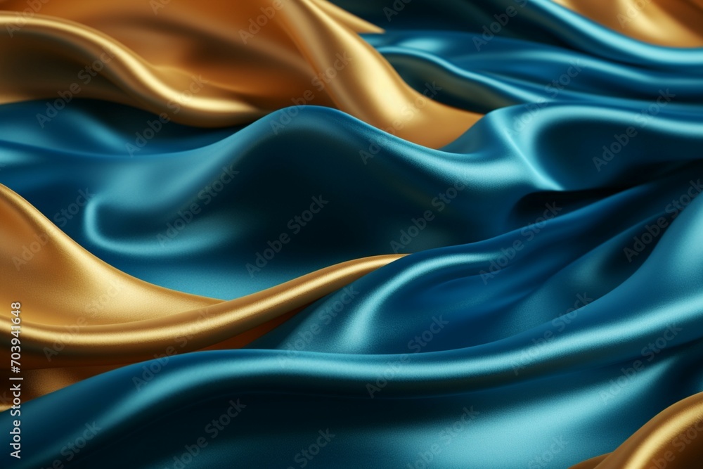 Dynamic 3D rendering showcases a mesmerizing flowing wave cloth backdrop.