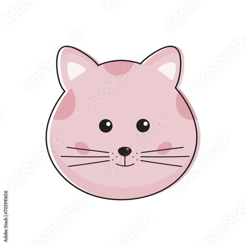Cute pink cat face in kawaii style. Cartoon little pussycat, kitty.