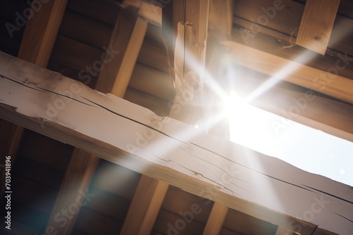 light beam coming through a hole in a haunted house roof photo